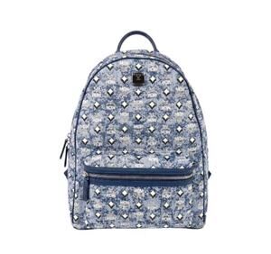 NEW MCM Stark Medium Backpack Blue Denim Visetos Monogram Studded Luxury Bag